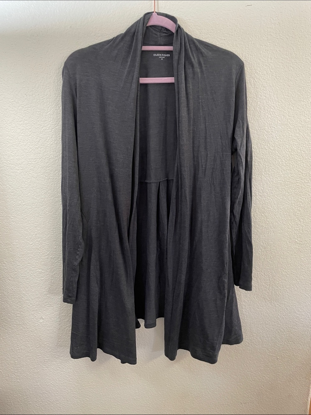 Eileen Fisher Open-Front Draped light Cardigan robe Gray silk cotton L